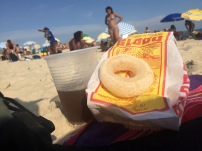 A lemonade and tea blend was being offered on the beach along with these tapioca based rings. The rings didn't have a lot of flavor, but I was amazed at all the ways tapioca and cassava were used in Brazilian cuisine.